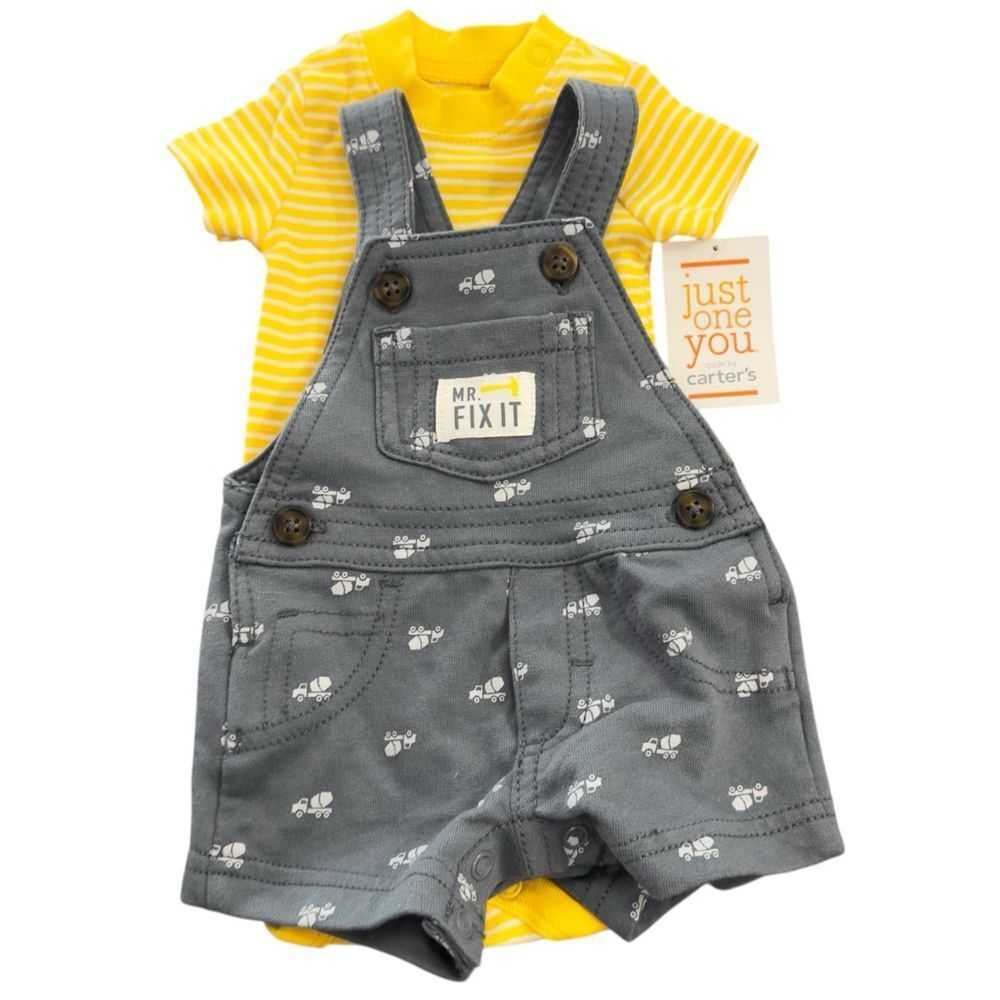 Just One You Baby Boys Short Sleeve Shortalls Overalls Outfit. NB Newborn. NEW.
